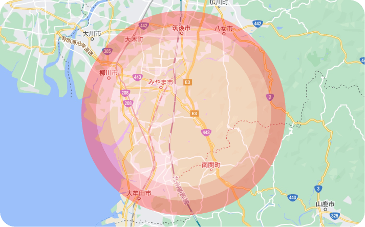 福岡市を中心に幅広く停車場所を設定。地域のニーズにお応えします。
